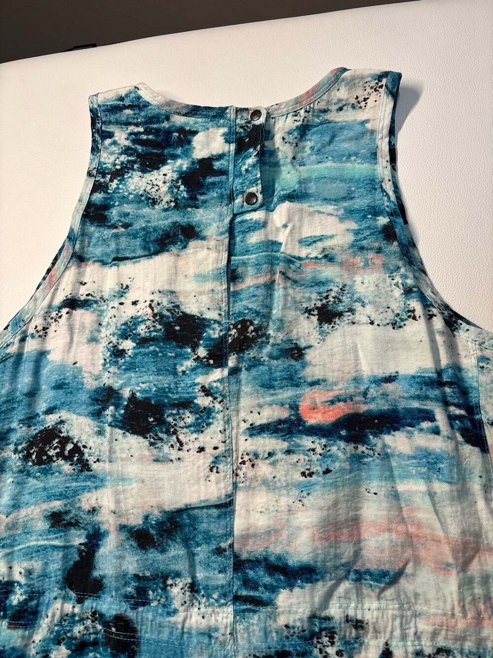 Calvin Klein Jeans Sleeveless Watercolor Ripple Print Drawstring Waist Dress - Picture 9 of 11